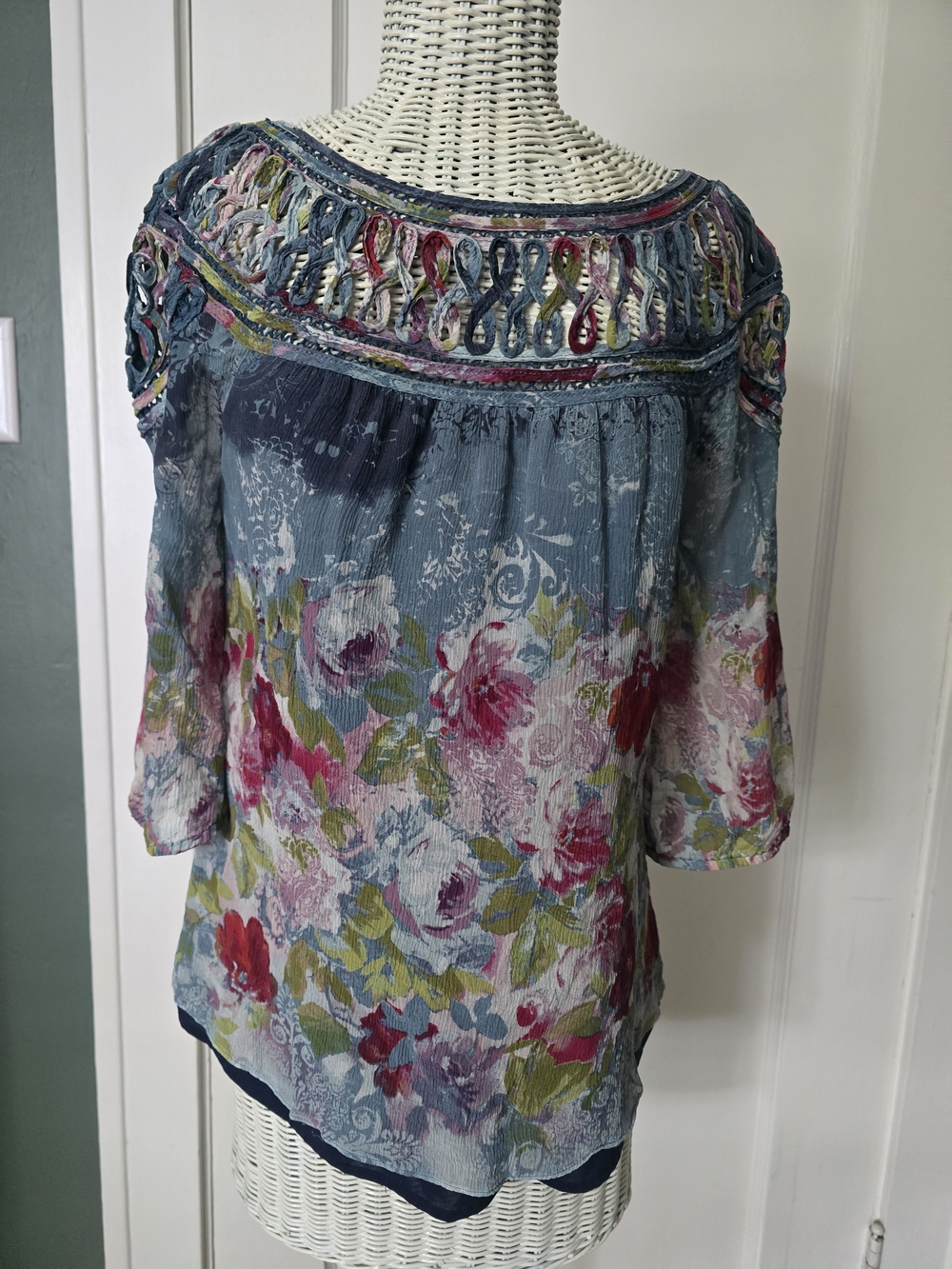 Sundance Blue Floral Embroidered Peasant Blouse